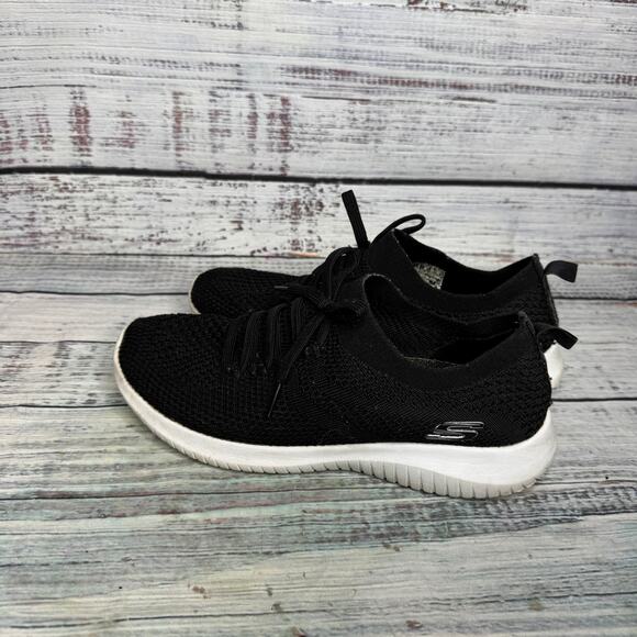 Skechers Ultra Flex Statement Sneakers Knit Lace-Up Blsck Lightweight 8 - Picture 2 of 5